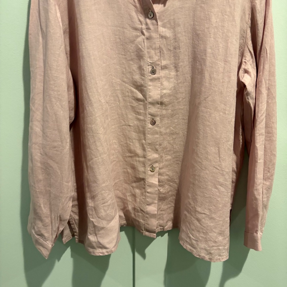 Eileen Fisher Linen Shirt Large Pink Lilac Organic Linen Long Sleeve Button Up - Picture 5 of 12